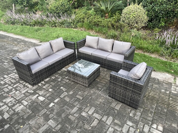 Fimous Rattan Garden Furniture Sofa Set with Armchair Square Coffee Table  Ind - ShopStyle
