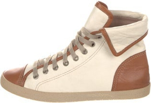 Chloé Leather High Top Wedge Sneakers Neutrals Colorblock Pattern Round-Toes Designer