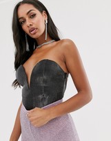 Thumbnail for your product : Rare London plunge front body with lace up back detail in metallic gunmetal