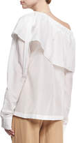 Thumbnail for your product : Robert Rodriguez Cotton-Silk One-Shoulder Ruffle Top, White