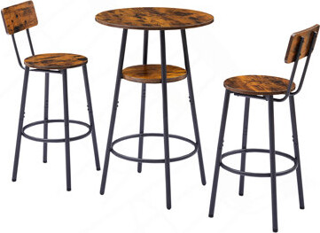 17 Stories Round Bar Stool Set With Shelves Stool With Backrest Rustic Brown 23.6'' Dia X 35.4'' H
