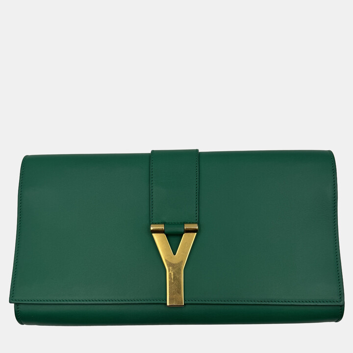 Saint Laurent Green Leather Y-Ligne Clutch