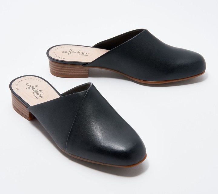 clarks leather mules