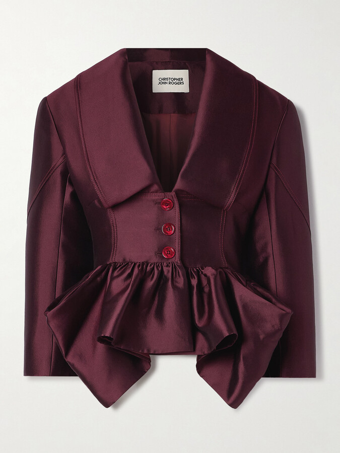 Christopher John Rogers Silk And Wool-blend Satin Peplum Blazer - Burgundy