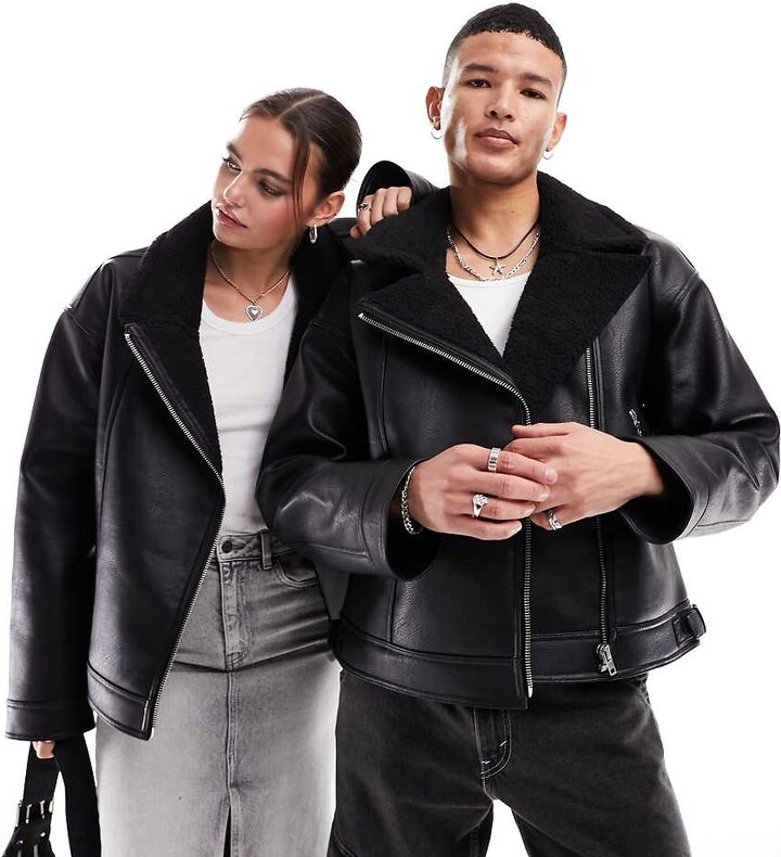 Collusion Unisex ultimate oversized aviator jacket in black