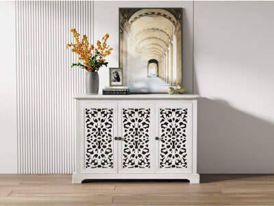 Antique Sideboard Storage Cabinet, Vintage Accent Cabinet, 3 Carving Doors Buffet Server Console Cabinet For Kitchen Dining Room Living Room Hallway