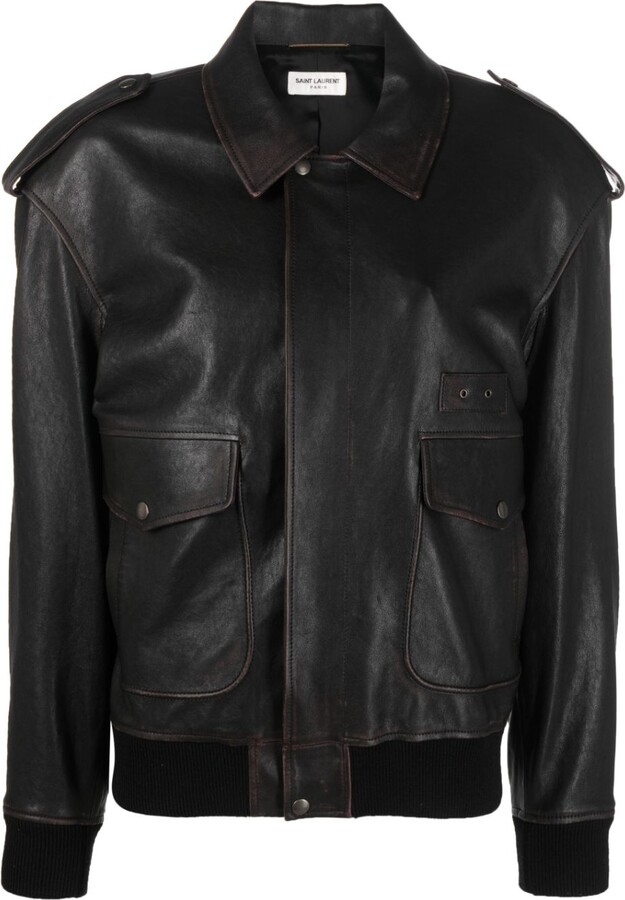 Saint Laurent PointCollar Leather Jacket ShopStyle