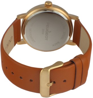 Peugeot Men's Stainless Steel Round Case & Leather Strap Watc