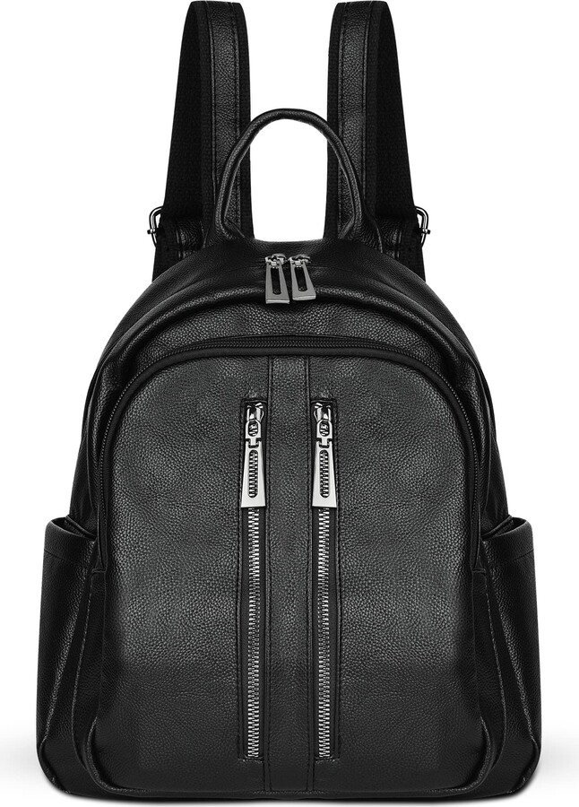 R RWALKING Black Leather Backpack Women Black Elegant Backpack Women
