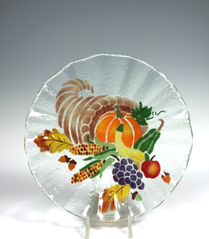 Cornucopia Bowl, Vegetables, Pumpkin, Thanksgiving Dish, Fall Decor, Fused Glass