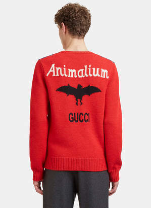 Gucci Jacquard Animalium Knit Sweater in Red