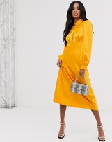 asos yellow satin dress