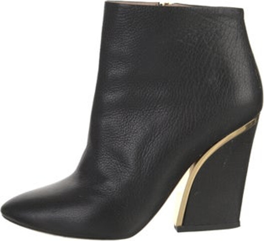 Chloé Leather Ankle Boots Black Semi-Pointed Toes Concealed Zip Closure at Sides