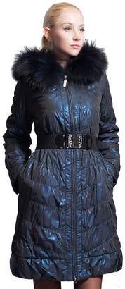 Basic Editions Women's Down Coat with Hood Down Parka Quilted Fur Winter Jacket