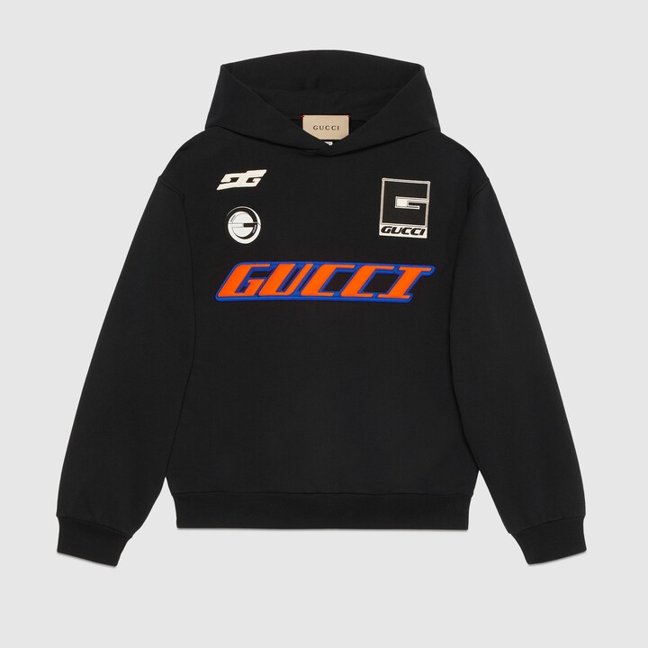 Black Flocked-GG cotton hoodie, Gucci