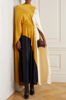 Roksanda Andromeda Cape-effect Color-block Silk-satin Midi Dress - Gold