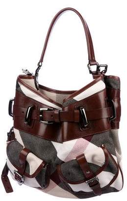 Burberry Leather-Trimmed Check Satchel