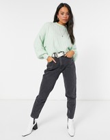 Thumbnail for your product : Bershka wide ribbed volume sleeve sweater in mint green