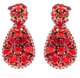 Oscar de la Renta Crystal Embellished Teardrop Clip On Earrings - Womens - Red