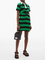 Thumbnail for your product : MSGM Striped Tie-front Cotton-jersey Shirt Dress - Black Green