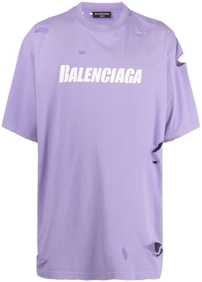 Balenciaga Distressed Boxy Tee Light Purple And White - ShopStyle T-shirts