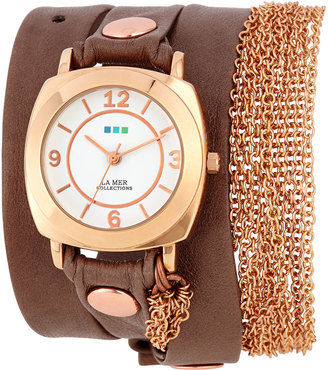 La Mer Leather Wrap Chain Watch, Mushroom