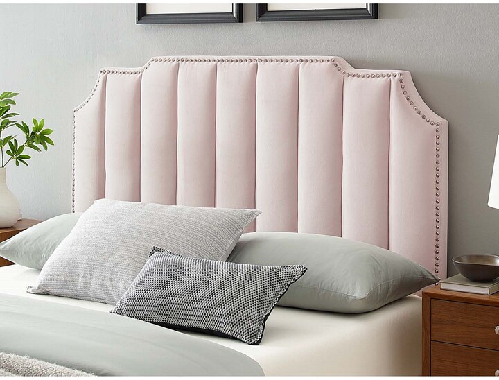 24KF Mid-Century Upholstered Tufted King Headboard with Rectangle Pattern King/California King-Blush