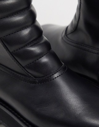 And other stories & leather chunky flat boots with padded panel in black