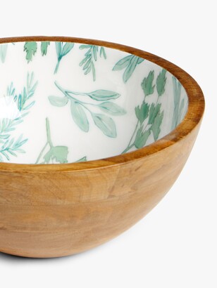 John Lewis & Partners Herb Print Wood Salad Bowl, 24cm, Natural/Green