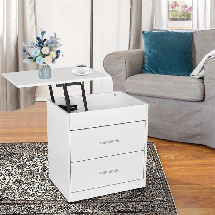 KAGAYD Nightstand with Lift Top,2 Drawer, Hidden Storage Compartment