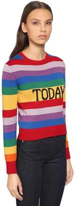 Alberta Ferretti Slim Today Rainbow Cotton Knit Sweater