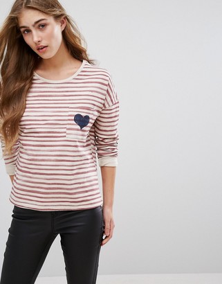 Only Stripe Sweatshirt with Heart Pocket