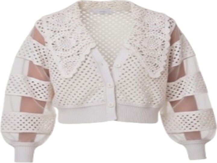 Saachi White Hand Crochet Sheer Button Cardigan