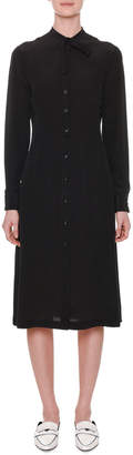 Tomas Maier Long-Sleeve Button-Front Silk Midi Shirtdress