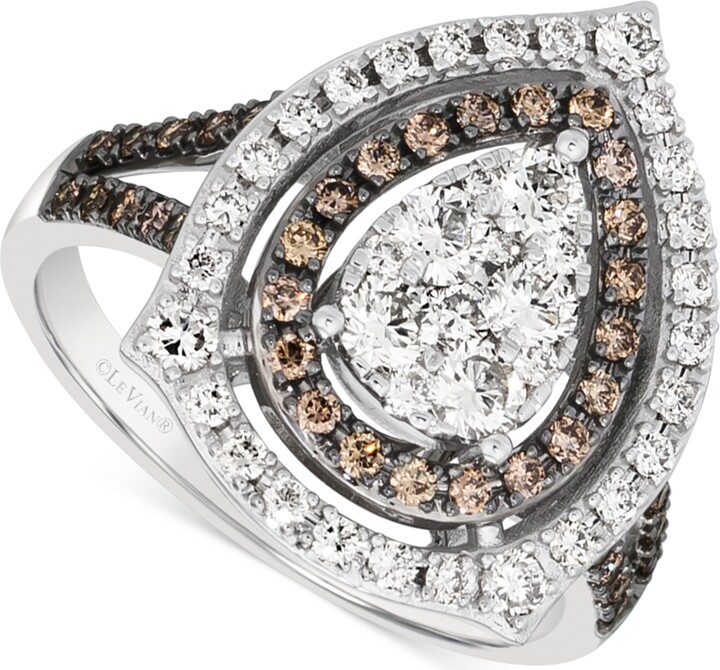 LeVian Nude Diamond & Chocolate Diamond Teardrop Halo Cluster Ring (1-1/6 ct. t.w.) in 14k White Gold