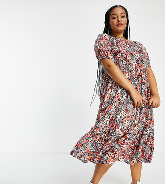 Yours tiered smock midaxi dress in orange floral