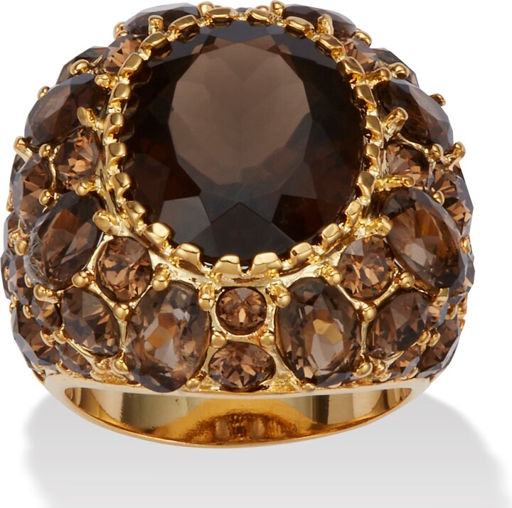 PalmBeach Jewelry 13.36 TCW Oval-Cut Genuine Smoky Quartz Crystal Yellow Gold-Plated Ring