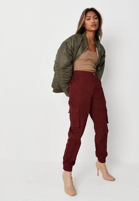 Burgundy Mid Rise Cargo Trousers | Bottoms | PrettyLittleThing USA