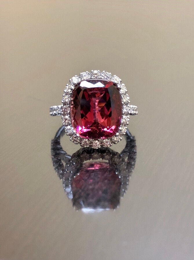 Etsy 18K White Gold Art Deco Halo Cushion Cut Tourmaline Diamond Engagement Ring - Wedding