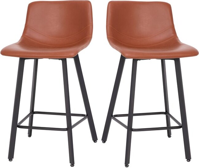 Merrick Lane Oretha Set Of 2 Modern Cognac Faux Leather Upholstered