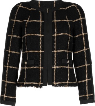 Chanel Pre Owned 1990s Checkered Collarless Lamé Tweed Jacket