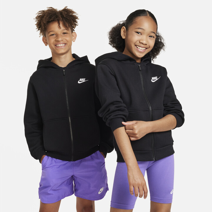 Nike Sportswear Club Fleece Big Kids' Full-Zip Hoodie in Black | FD3004-010