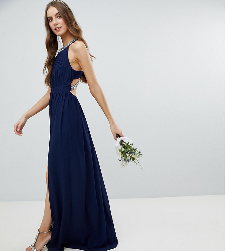 blue embellished bridesmaid dress