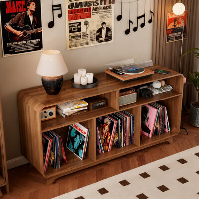 Millwood Pines Record Player Stand With Charging Station & USB Ports 55\