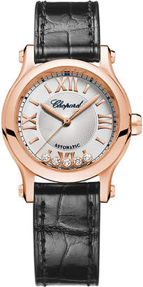 Chopard Happy Sport 18ct rose-gold, diamond and leather watch, Women's, sapphire