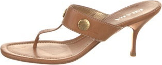 Prada Leather Slides Brown Studded Accents Buckle Closure At Uppers Includes Dust Bag Designer