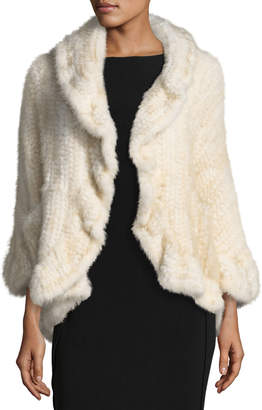 Adrienne Landau Knit Mink Fur Wrap w/ Pockets, Brown