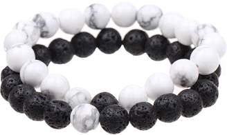 UEUC TSK Couples His and Hers Bracelet White Howlite＆Black Lava Beads Yin Ying Matching Distance Bracelet