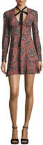Thumbnail for your product : RED Valentino V-Neck Tie Long-Sleeve Printed Silk Mini Dress