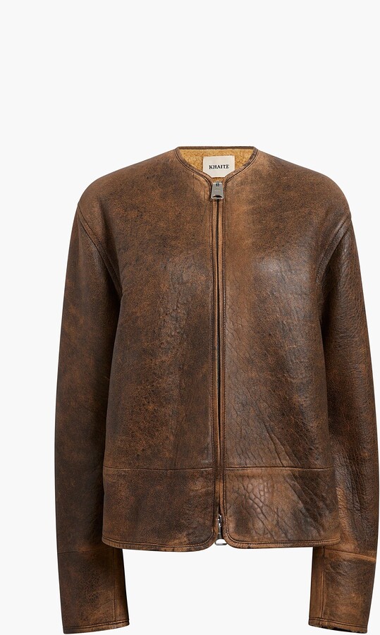 Ruban Jacket in Dark Brown Distressed Leather